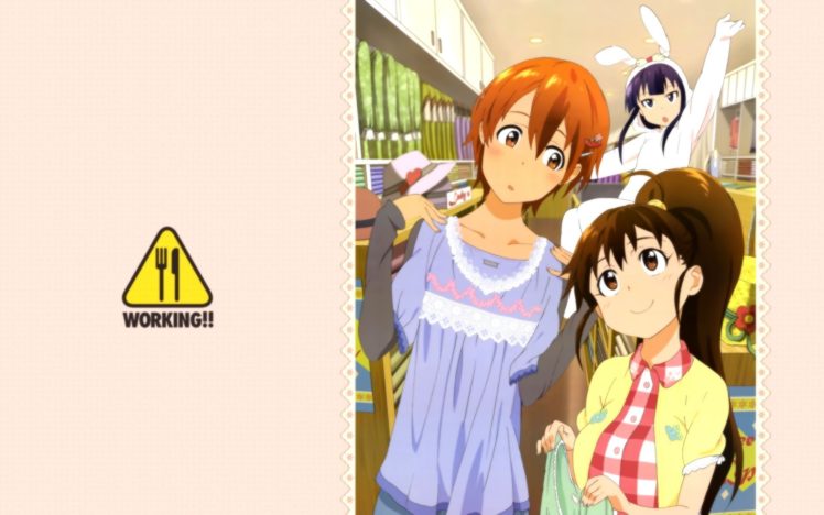 Working!!, Anime girls, Inami Mahiru, Taneshima Popura, Yamada Aoi HD Wallpaper Desktop Background