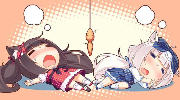 Neko Para, Vanilla (Neko Para), Chocolat (Neko Para), Anime girls, Chibi HD Wallpaper Desktop Background