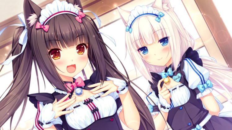 Neko Para, Vanilla (Neko Para), Chocolat (Neko Para), Anime girls, Maid outfit HD Wallpaper Desktop Background