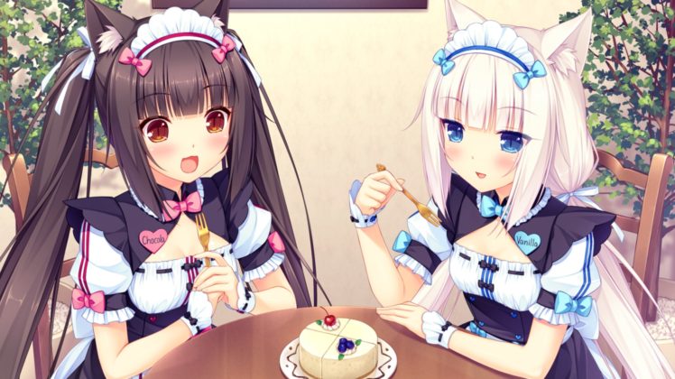 Neko Para, Vanilla (Neko Para), Chocolat (Neko Para), Anime girls, Maid outfit HD Wallpaper Desktop Background
