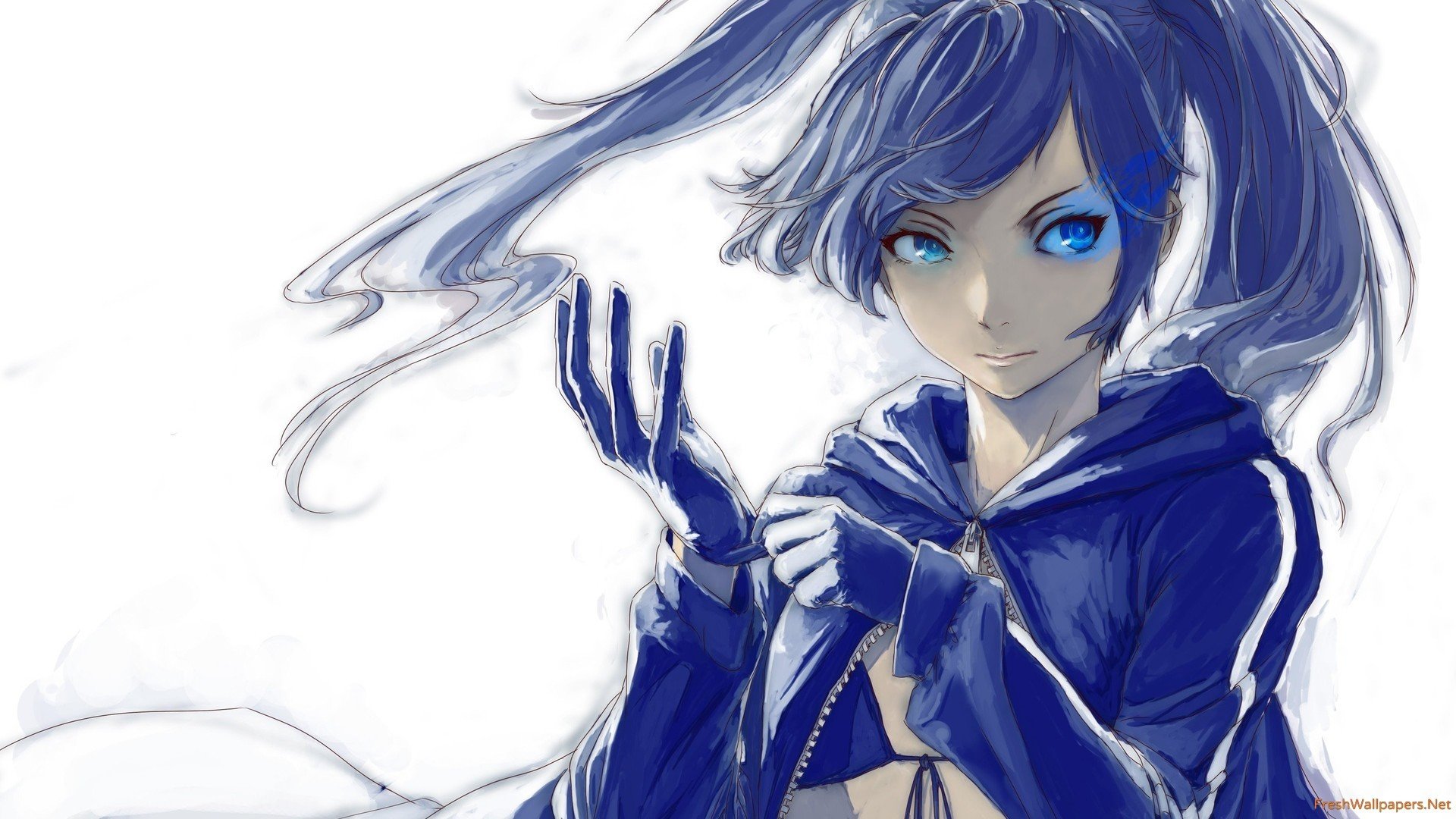 blue hair, Blue eyes, Anime girls, Black Rock Shooter, Anime, Gloves Wallpaper