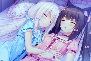 bedroom, Bed, Neko Para, Vanilla (Neko Para), Chocolat (Neko Para), Sleeping, Anime girls