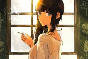 solo, Anime girls, Looking at viever, Smoke, Cigarettes
