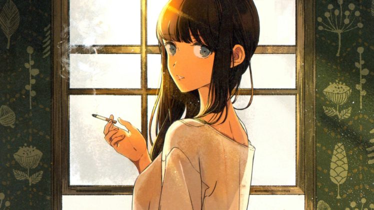 solo, Anime girls, Looking at viever, Smoke, Cigarettes HD Wallpaper Desktop Background