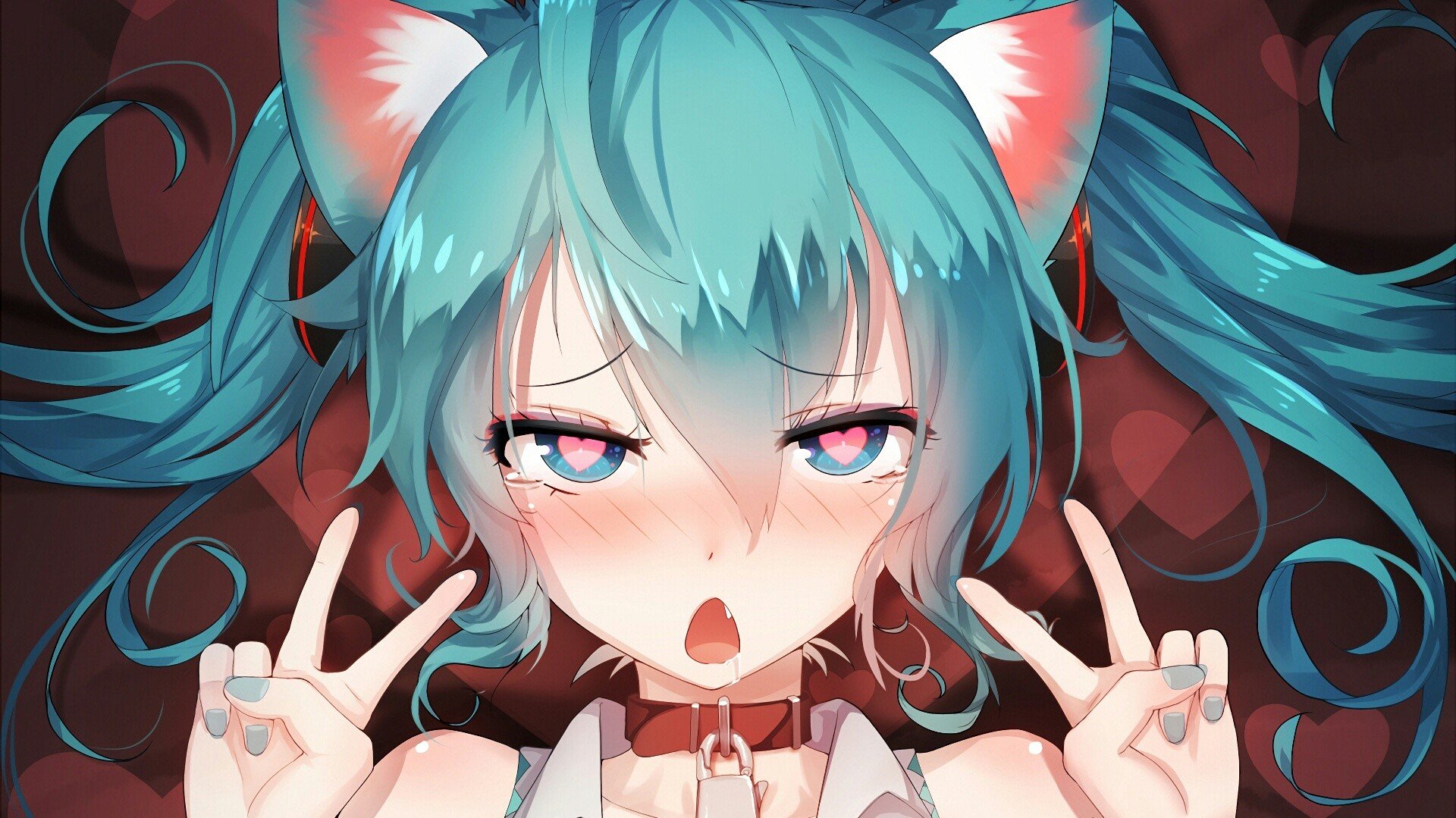 solo, Blue hair, Blue eyes, Anime girls, Hatsune Miku, Anime, Collars