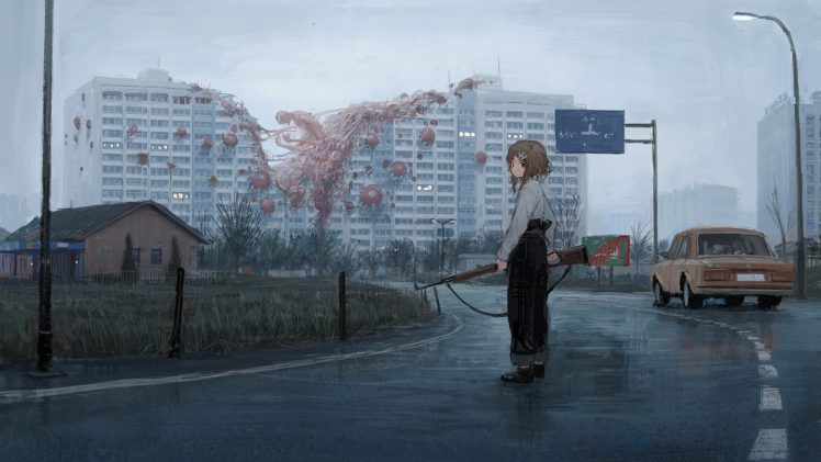 original characters, Digital anime art, Apocalyptic, Girls with guns HD Wallpaper Desktop Background