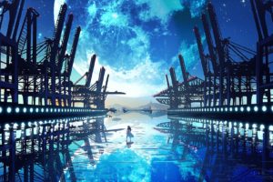 digital anime art, Water, Reflection, Ports