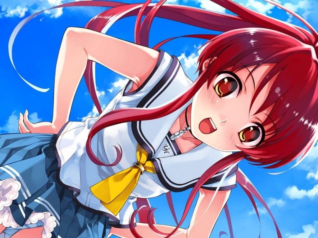 school uniform, Anime girls, Sky, Smiling Wallpaper