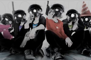 anime, Anime boys, Gas masks