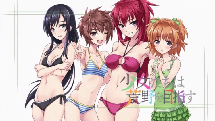 Shoujo tachi wa Kouya wo Mezasu, Anime girls, Kuroda Sayuki, Andō Teruha, Kobayakawa Yūka, Yūki Uguisu HD Wallpaper Desktop Background