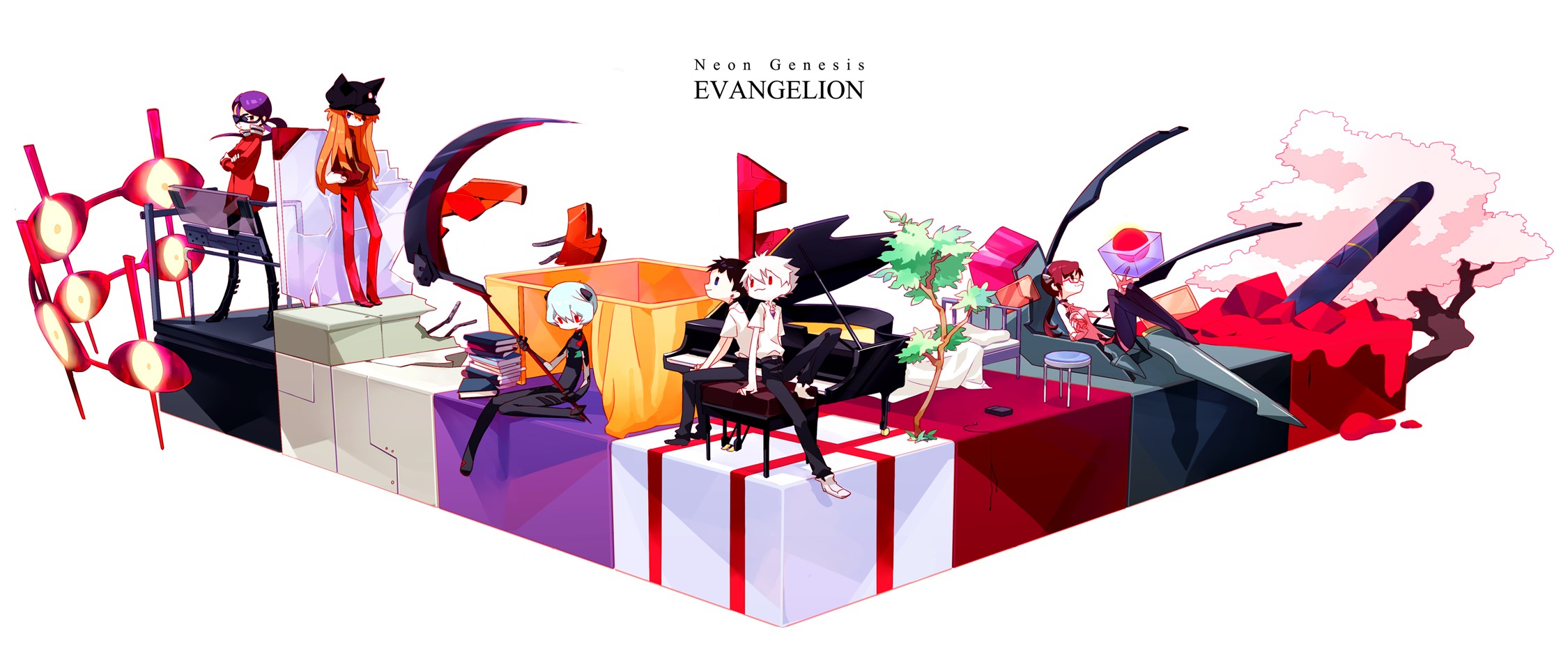 Neon Genesis Evangelion, Asuka Langley Soryu, Ayanami Rei, Ikari Shinji, Kaworu Nagisa, Makinami Mari, Katsuragi Misato Wallpaper