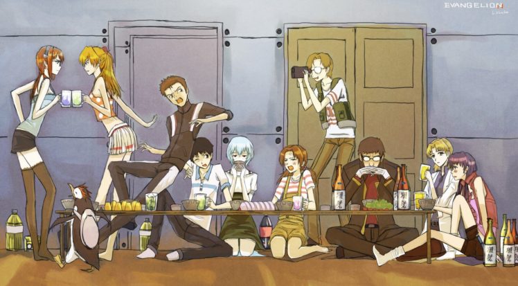 Neon Genesis Evangelion, Asuka Langley Soryu, Ayanami Rei, Ikari Shinji, Kaworu Nagisa, Makinami Mari, Katsuragi Misato, Ikari Gendo, Pen² HD Wallpaper Desktop Background