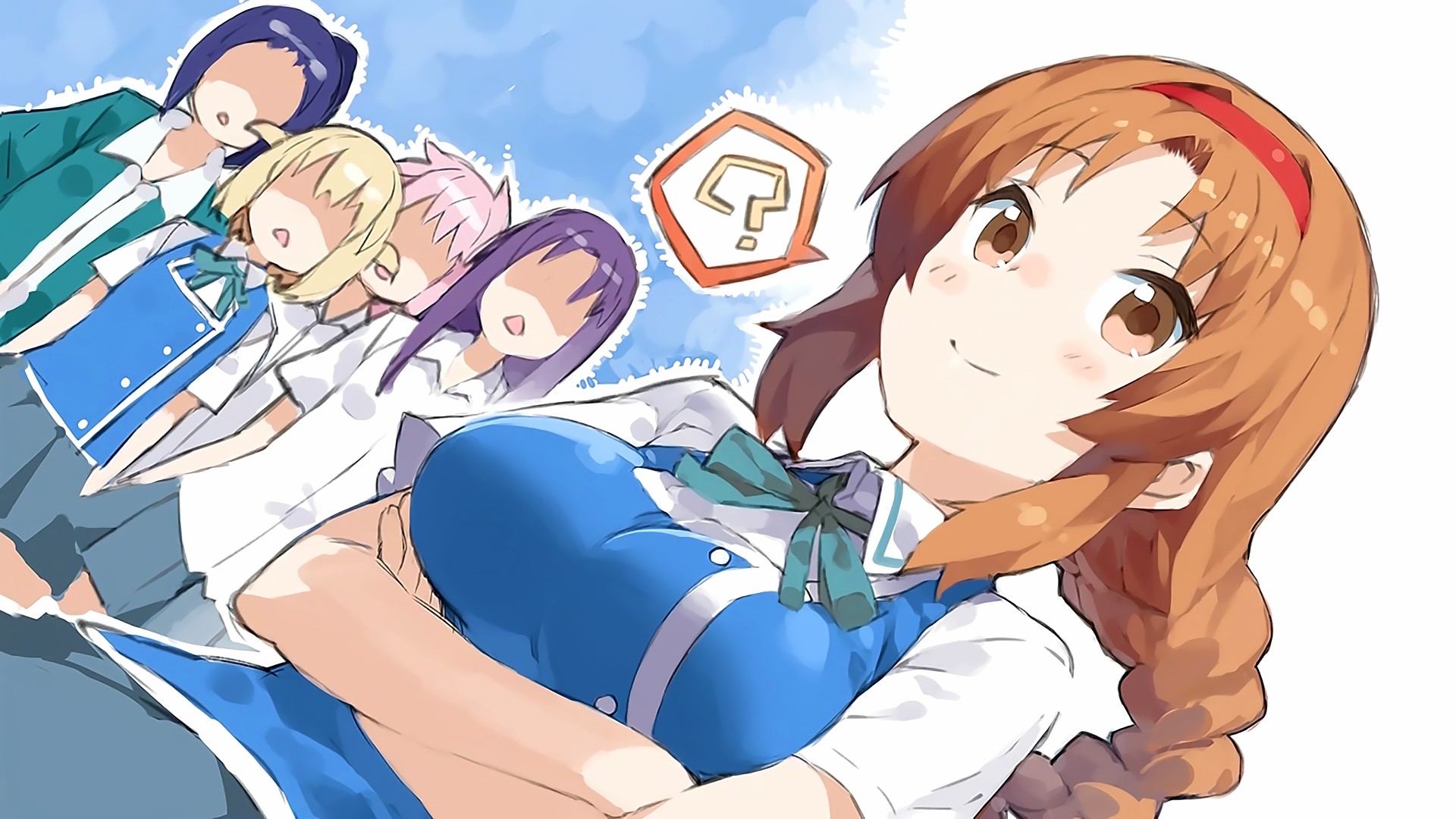 D Frag!, Anime girls, Takao (D Frag!), Shibasaki Roka, Karasuyama Chitose, Mizukami Sakura Wallpaper