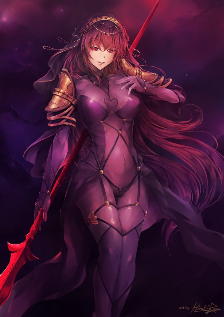 long hair, Fate Grand Order, Scathach ( Fate Grand Order ), Bodysuit, Weapon, Spear HD Wallpaper Desktop Background