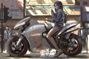 solo, WLOP, Anime girls, Saitama, Motorcycle, One Punch Man