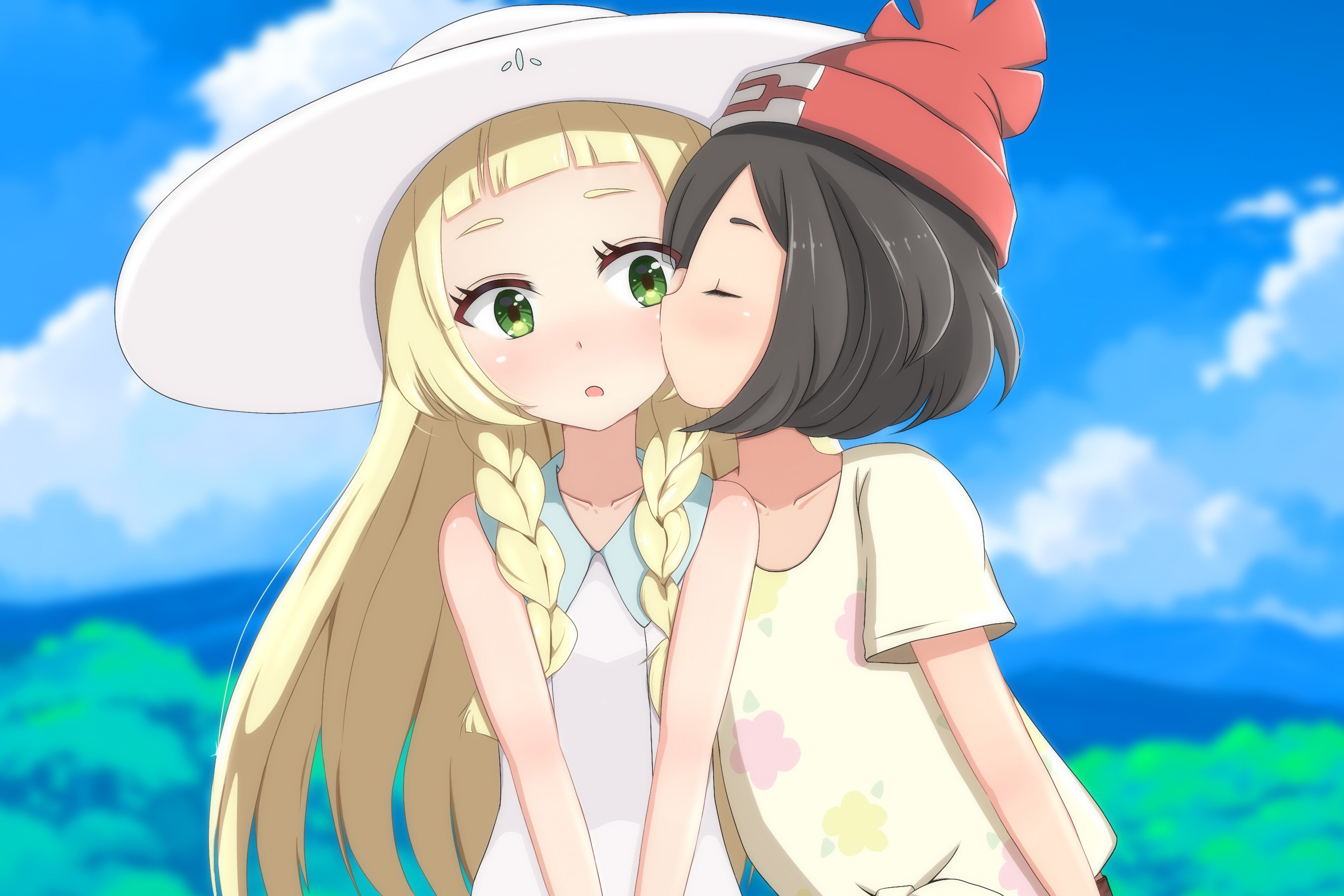 Pokémon, Moon(Pokémon Sun&Moon), Kissing, Anime girls, Lillie(Pokémon Sun&Moon) Wallpaper