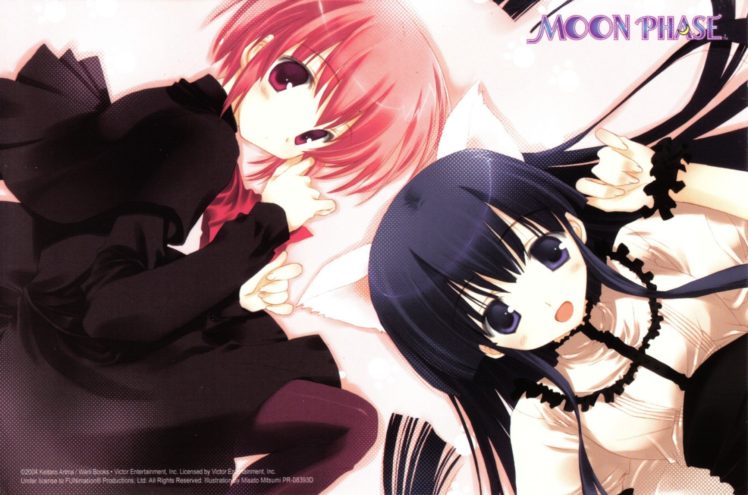 Artemis, Pink hair, Pink eyes, Tsukuyomi Moon Phase, Hazuki, Anime girls, Anime, Black hair HD Wallpaper Desktop Background
