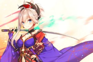 Fate Grand Order,  Miyamoto Musashi, Purple dresses, Katana
