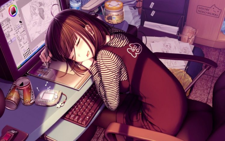 Sayori, Drawing, Sleeping HD Wallpaper Desktop Background