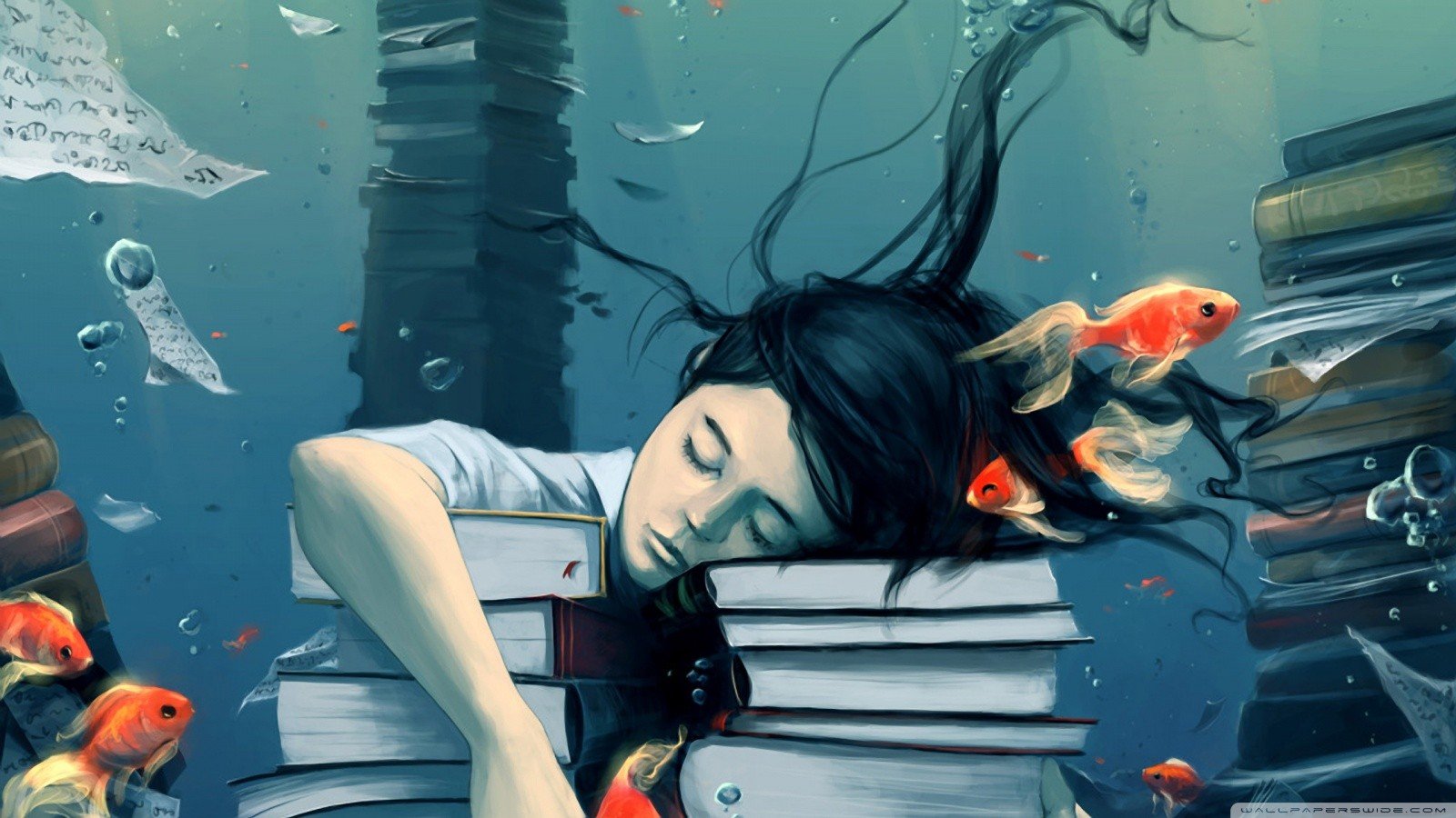 drawing, Sleeping, Underwater Wallpaper