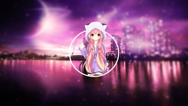 pink hair, Cat girl, Anime girls, Anime, City HD Wallpaper Desktop Background