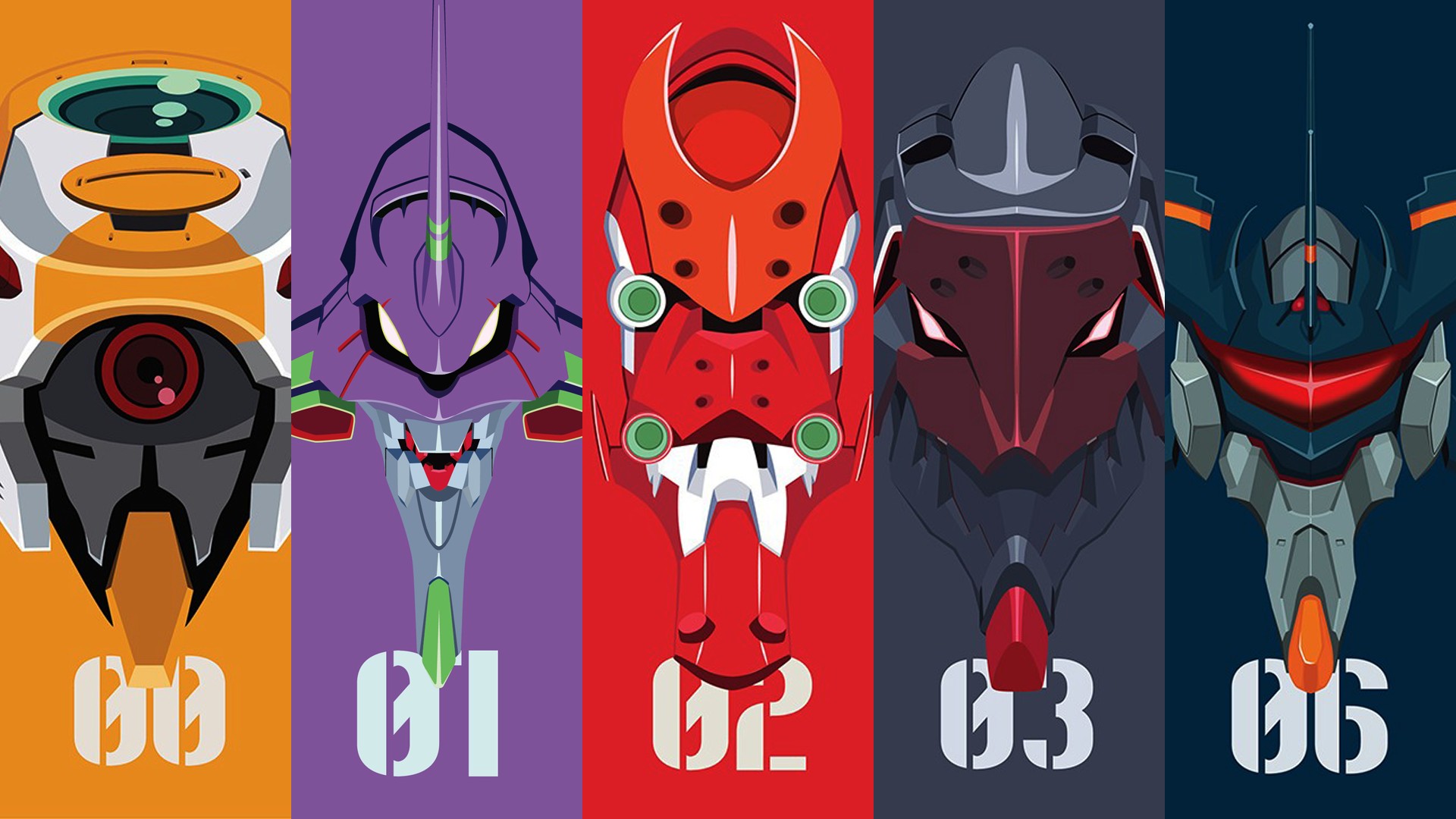 Neon Genesis Evangelion, EVA Unit 02, EVA Unit 03, EVA Unit 00, Eva Unit 06, EVA Unit 01 Wallpaper