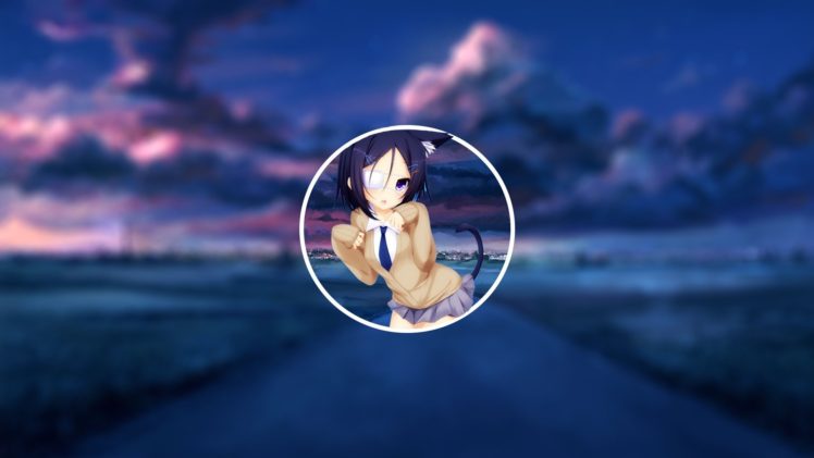 cat girl, Purple hair, City, School, Anime, Anime girls HD Wallpaper Desktop Background
