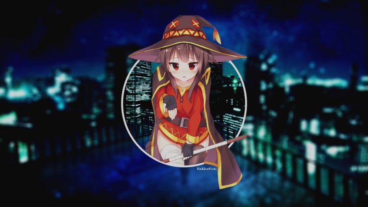 witch, Anime, Anime girls, Kono Subarashii Sekai ni Shukufuku wo!, Megumin, Hat, City HD Wallpaper Desktop Background