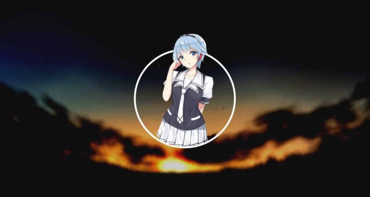 blue hair, Fuuka, Yuzuki Fuuka, Sunset, Anime, Anime girls, Sky HD Wallpaper Desktop Background