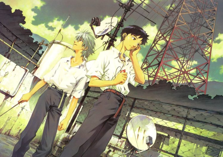 Armisael (Evangelion), Ikari Shinji, Rooftops, Looking into the distance, School uniform HD Wallpaper Desktop Background