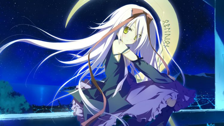 green eyes, Anime, Anime girls, Hoshizora no Memoria, Mare S. Ephemeral, Night HD Wallpaper Desktop Background