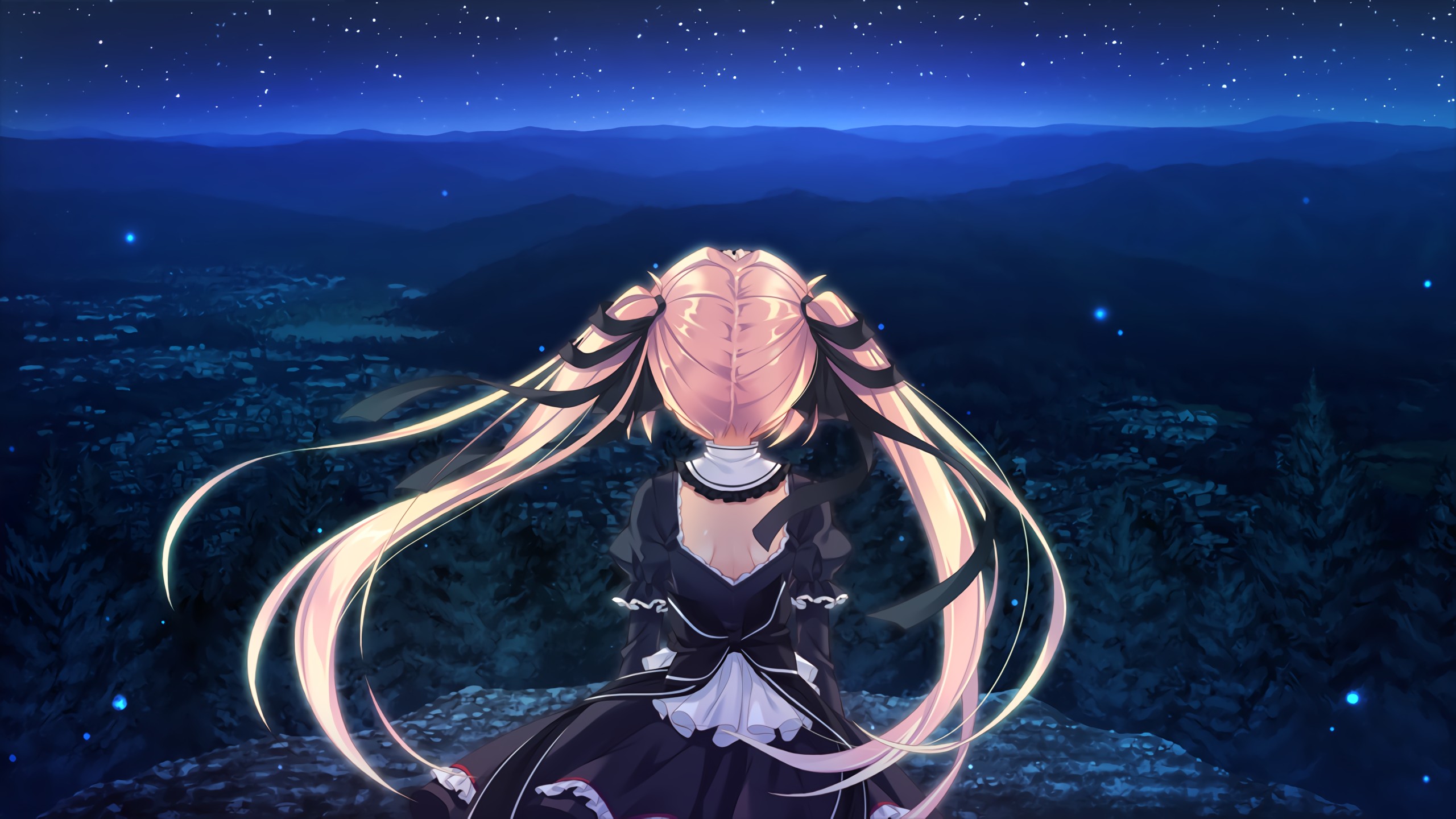 long hair, Anime, Anime girls, Night, Landscape, Sky Wallpaper