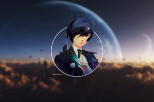 blue hair, Yuuki Makoto, Persona 3, Anime, City