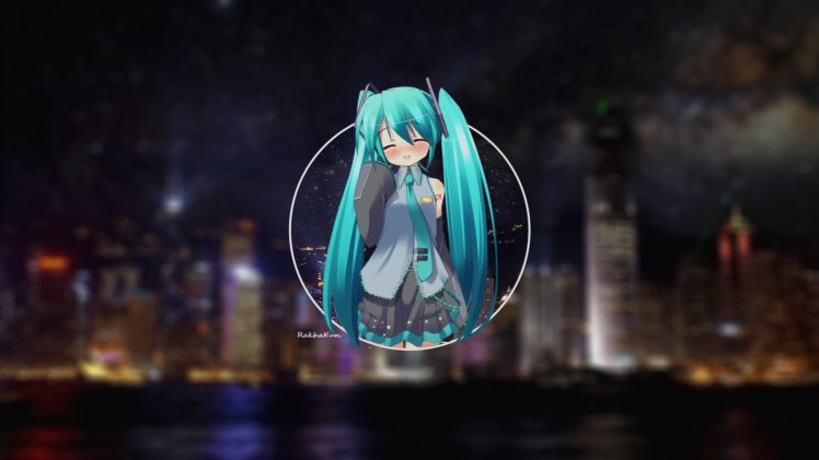 blue hair, Anime, Anime girls, Hatsune Miku, City, Music, Vocaloid HD Wallpaper Desktop Background