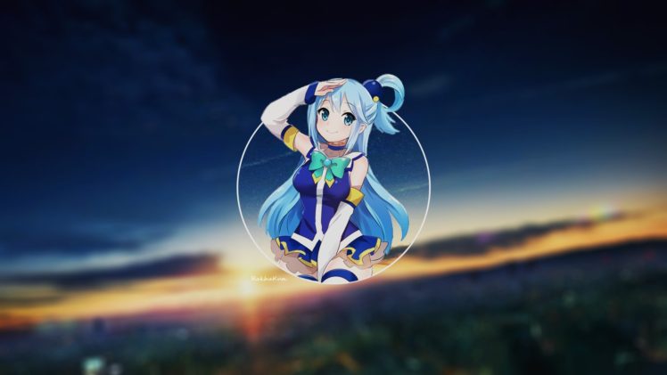 blue hair, Anime, Anime girls, Kono Subarashii Sekai ni Shukufuku wo!, Aqua (KonoSuba), City HD Wallpaper Desktop Background