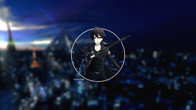 anime, Sword Art Online, Kirigaya Kazuto, City, Sword, Anime boys HD Wallpaper Desktop Background