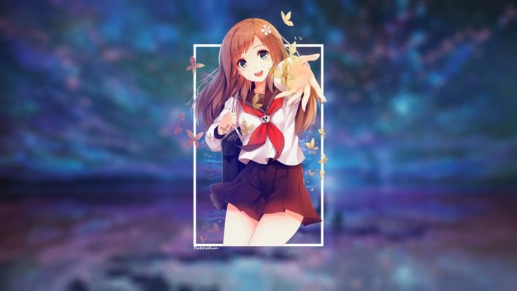 anime, Anime girls, School, Butterfly, Space, Stars HD Wallpaper Desktop Background