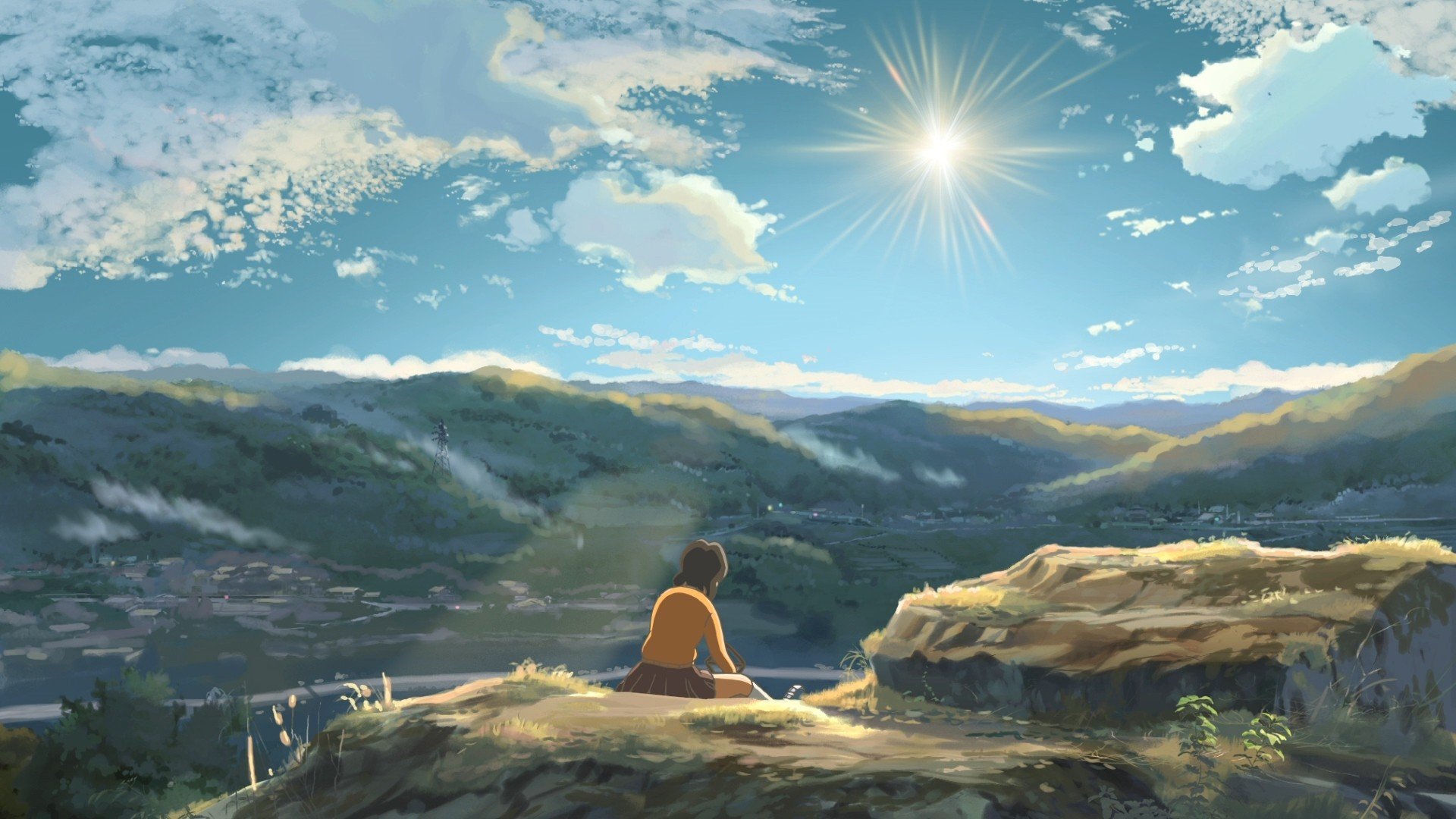 anime, Anime girls, Sky, Sun, Clouds, Children Who Chase Lost Voices Wallpaper