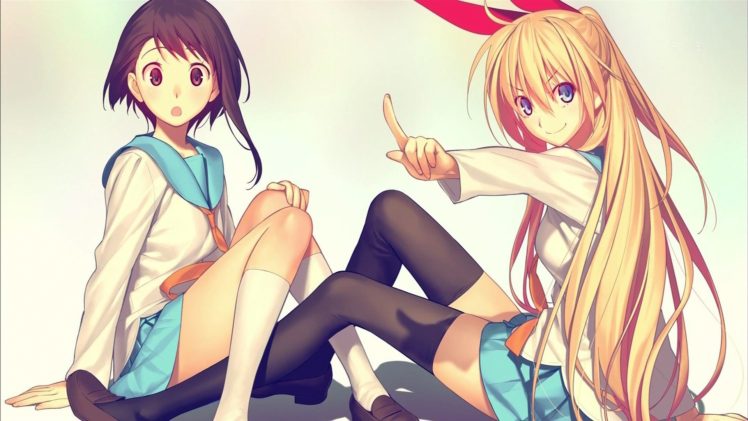 Nisekoi, Anime girls, Onodera Kosaki, Kirisaki Chitoge, Thigh highs, Anime HD Wallpaper Desktop Background
