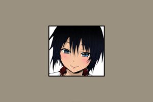 Hisasi, Short hair, Blue eyes, Black hair, Smiling, Blushing, Anime, Manga, Anime girls