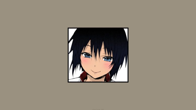 Hisasi, Short hair, Blue eyes, Black hair, Smiling, Blushing, Anime, Manga, Anime girls HD Wallpaper Desktop Background