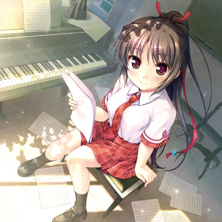 Daitoshokan no Hitsujikai, Anime girls, Sakuraba Tamamo, Anime, Piano HD Wallpaper Desktop Background