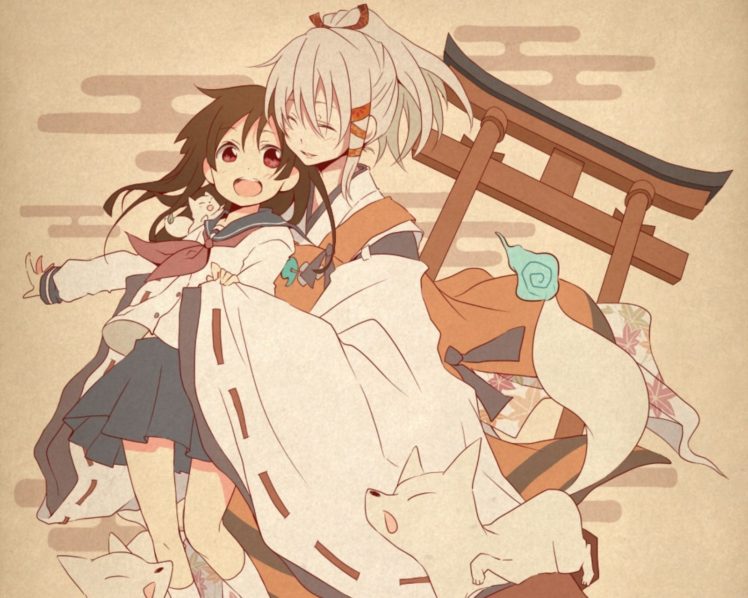 Inari Konkon Koi Iroha, Anime girls, Uka no Mitama no Kami, Fushimi Inari HD Wallpaper Desktop Background