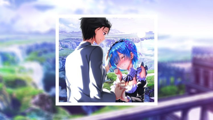 anime, Anime boys, Anime girls, Re: Zero Kara Hajimeru Isekai Seikatsu, Rem (Re: Zero), Natsuki Subaru, Landscape HD Wallpaper Desktop Background