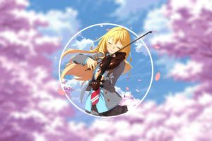 anime, Anime girls, Shigatsu wa Kimi no Uso, Miyazono Kaori, Violin, Cherry blossom