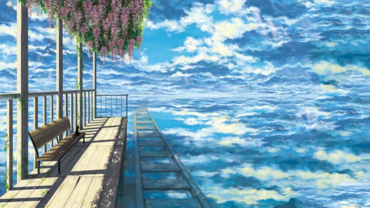 sky, Clouds, Bench, Cat, Railway, Sen to chihiro HD Wallpaper Desktop Background
