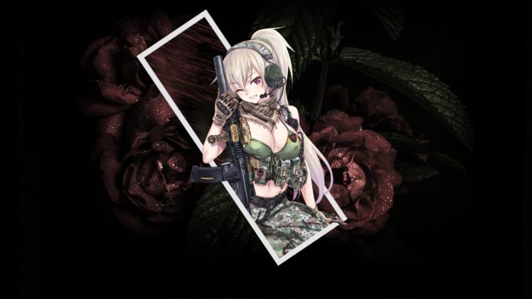 soldier, Anime, Flowers, Gun, Artwork HD Wallpaper Desktop Background
