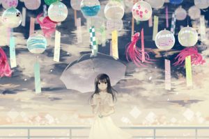 anime girls, Umbrella, Lantern, Fantasy art