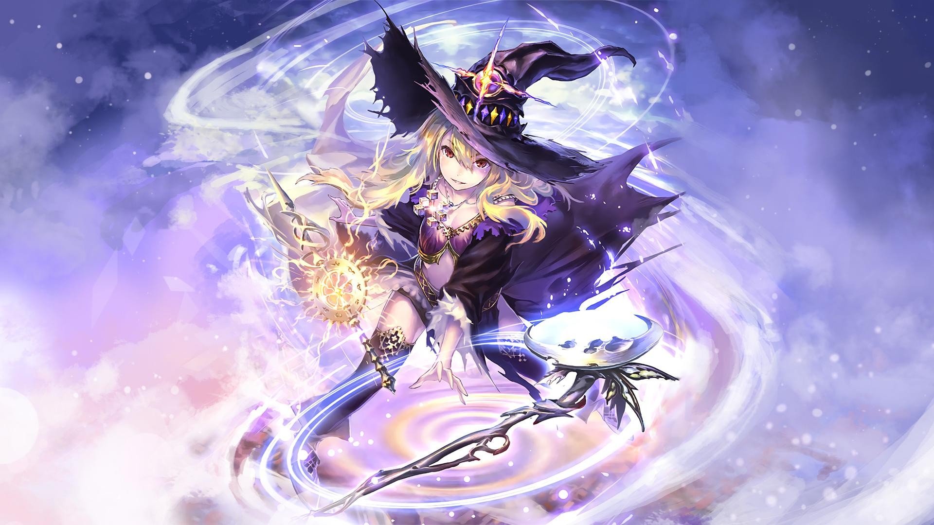 Wizard Witch Blonde Long Hair Red Eyes Looking At Viewer Anime Anime Girls Daria Shadowverse Thigh Highs Magic Staff Portal Magic Bra Shadowverse Wallpapers Hd Desktop And Mobile Backgrounds
