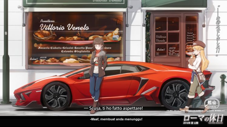 Littorio (KanColle), Roma (KanColle), Italian cars, Lamborghini Aventador, Anime girls HD Wallpaper Desktop Background